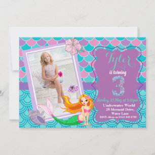 Mermaid Under the Sea 3e invitation anniversaire