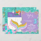 Mermaid Under the Sea 3e invitation anniversaire (Devant / Derrière)