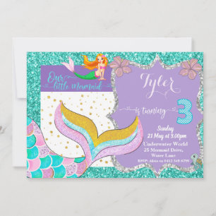 Mermaid Under the Sea 3e invitation anniversaire