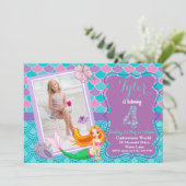 Mermaid Under the Sea 4th Birthday invitation (Debout devant)