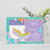 Mermaid Under the Sea 4th Birthday invitation (Debout devant)