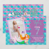Mermaid Under the Sea 7e invitation anniversaire (Devant / Derrière)
