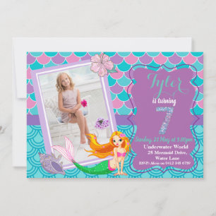 Mermaid Under the Sea 7e invitation anniversaire