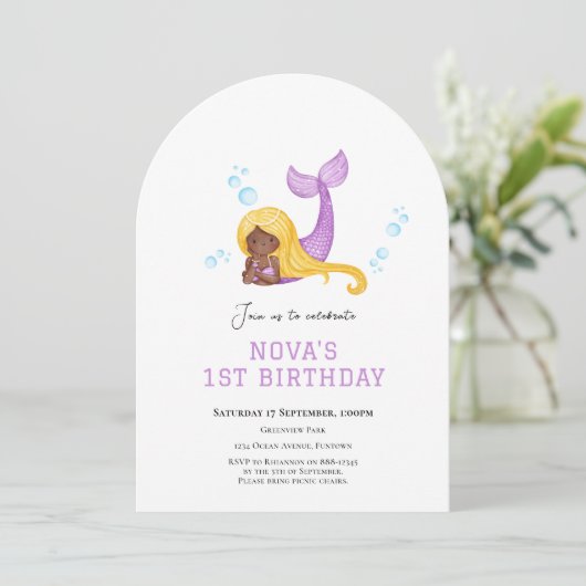 Mermaid Under the sea first birthday invitation (Debout devant)