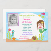 Mermaid Under the Sea Photo Invitation d'anniversa (Devant / Derrière)