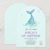 Mermaid Under the sea turquoise invitation d'anniv (Devant / Derrière)