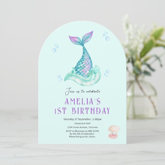 Mermaid Under the sea turquoise invitation d'anniv (Debout devant)