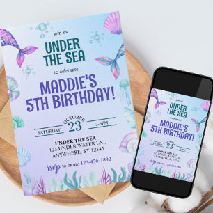 Mermaid Under the Sea Verjaardagsfeest Uitnodiging