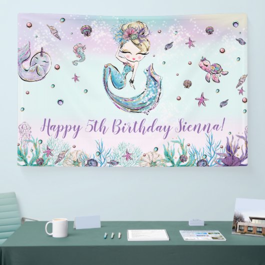 Mermaid under the Zee Birthday Party Backdrop Spandoek (Beurs)