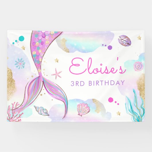 Mermaid under the Zee Birthday Party Welcome Spandoek (Horizontaal)