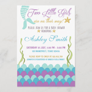 Mermaid under the Zee Twins Baby shower Invitation Kaart