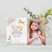 Mermaid & Unicorn Anniversaire Invitation Magie Pa (Debout devant)