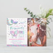 Mermaid & Unicorn Anniversaire Invitation Magie Pa (Debout devant)