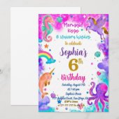 Mermaid & Unicorn Birthday Invitation Magic Party (Devant / Derrière)