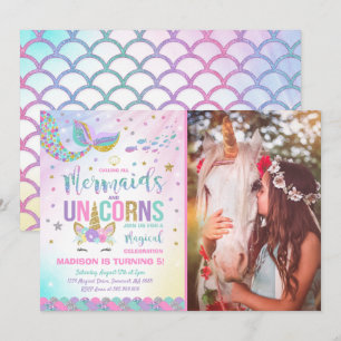 Mermaid & Unicorn Birthday Invitation Magic Party Kaart