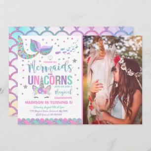 Mermaid & Unicorn Birthday Invitation Magic Party Kaart