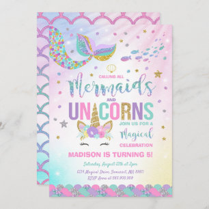 Mermaid & Unicorn Birthday Invitation Magic Party Kaart