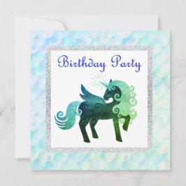 Mermaid unicorn BIRTHDAY PARTY INVITATION Green Kaart