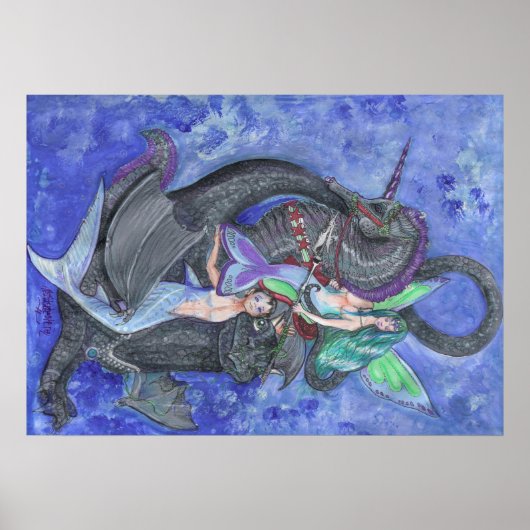 Mermaid Unicorn Dragon Elf Fairy Fantasy Magic Poster (Voorkant)