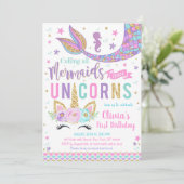 Mermaid Unicorn Girl Birthday Invitation (Debout devant)
