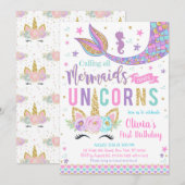 Mermaid Unicorn Girl Birthday Invitation (Devant / Derrière)