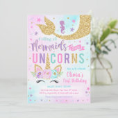 Mermaid Unicorn Girl Birthday Invitation (Debout devant)