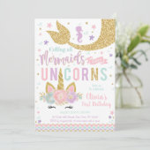 Mermaid Unicorn Girl Birthday Invitation (Debout devant)