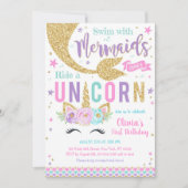 Mermaid Unicorn Girl Birthday Invitation (Devant)