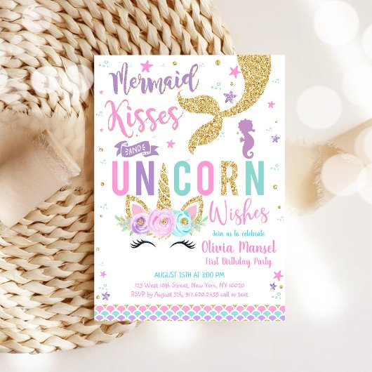 Mermaid Unicorn Girl Birthday Invitation