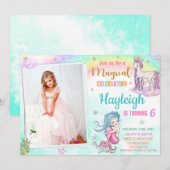 Mermaid Unicorn invitation anniversaire Fête magiq (Devant / Derrière)