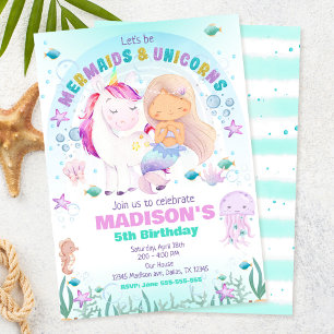 Mermaid & Unicorn Onder de Zee Verjaardagsfeestje Kaart