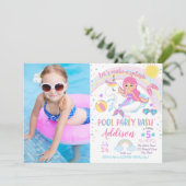 Mermaid Unicorn Pool Party Anniversaire Invitation (Debout devant)