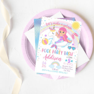 Mermaid Unicorn Pool Party Anniversaire Invitation