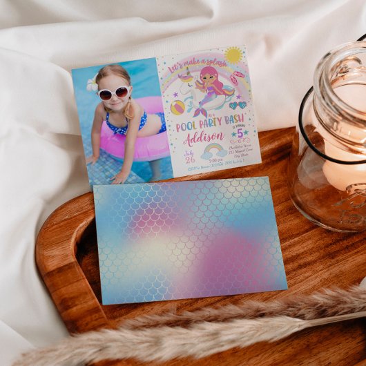 Mermaid Unicorn Pool Party Anniversaire Invitation