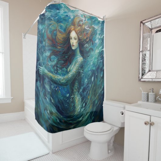 Mermaid Van Gogh Style Douche rideau (En situation)