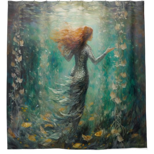 Mermaid Van Gogh Style Douche rideau (Devant)