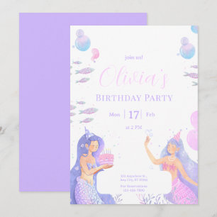 Mermaid verjaardagsfeest, onder de zee meermin kaart