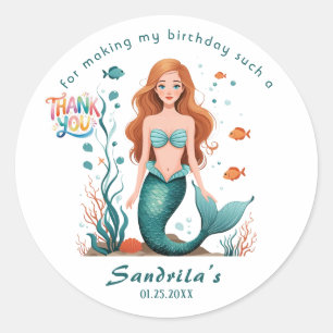Mermaid Verjaardagsfeestje van de Zeemeermin Ronde Sticker
