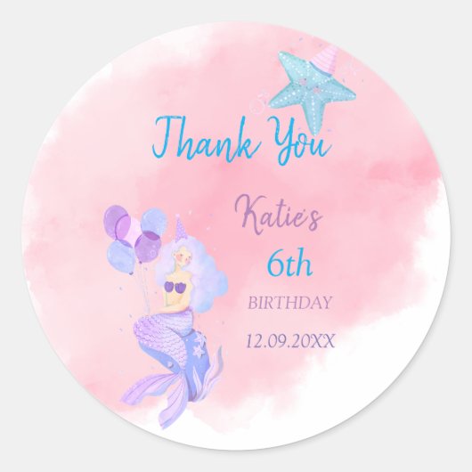 Mermaid verjaardagslabel ronde sticker (Voorkant)