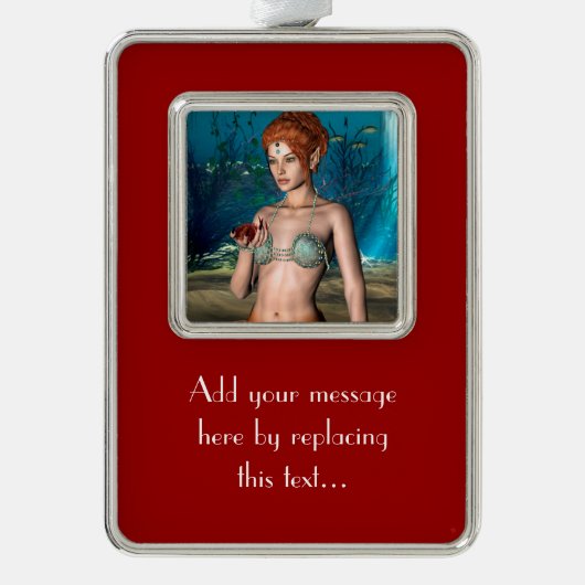 Mermaid Verzilverd Kader Ornament (Voorkant)