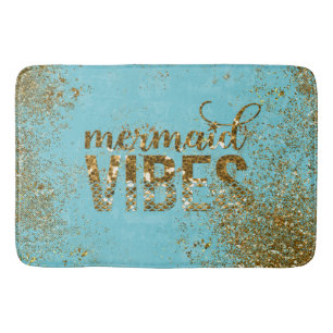 Mermaid Vibes - Gold Glitter Typografie over Blauw Badmat