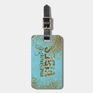 Mermaid Vibes - Gold Glitter Typografie over Blauw Bagagelabel