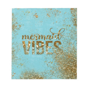 Mermaid Vibes - Gold Glitter Typografie over Blauw Notitieblok