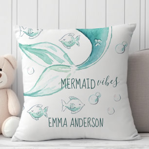 Mermaid Vibes Waterverf Nautical Fish Monogram Kussen
