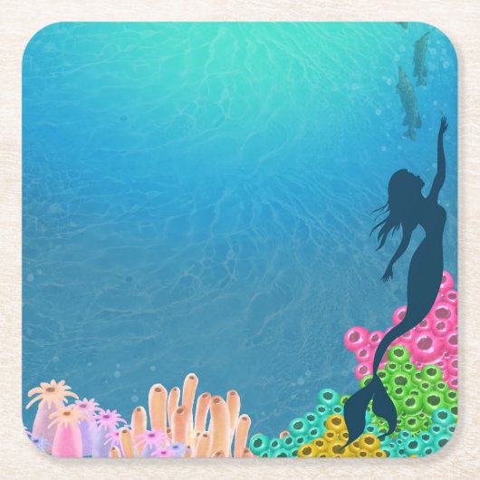 Mermaid Vierkante Kartonnen Onderzetter (Voorkant)