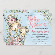 Mermaid Waterverf Baby shower Uitnodiging