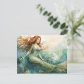 Mermaid Waterverf Briefkaart (Staand voorkant)
