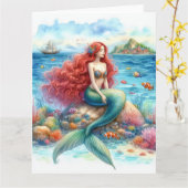 Mermaid waterverf kaart (Gele Bloem)