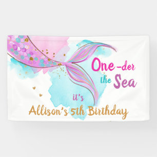 Mermaid Waterverf Pink Girl Birthday Backdrop Ban Spandoek