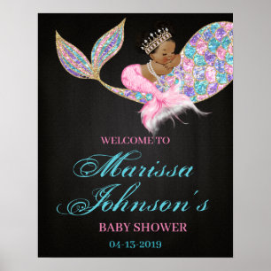Mermaid Welcome Sign Baby shower Afro-Amerikaans Poster